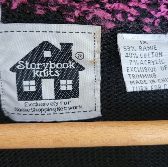 Storybook Knits | Colorful Floral Cardigan Sweater with Striped Sleeves Size 1X - Picture 5 of 6